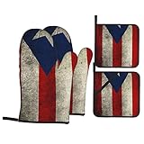 Puerto Rico Tapete Flagge Ofenhandschuhe und Topflappen Set, Ofenhandschuhe, Hitzebeständige Ofenhandschuhe zum Kochen Backen und Grillen