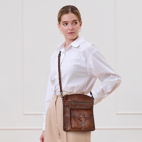 Image of HESHE Leather Crossbody Bags for Women Shoulder Handbags Satchel Purse | Spacious Medium Crossover Shoulder Purse with Adjustable Sling Straps Lightweight Hobo Bags for Work,Travel and Daily Use