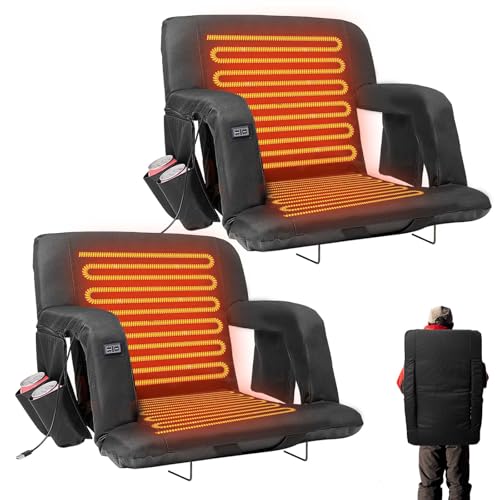 NAIZEA Heated Stadium Seats Bleacher Seat with Back Support & Arm Armrest, Portable 6 Reclinng Positions Stadium Chair for Sports Events, Outdoors（Power Bank is Not Included