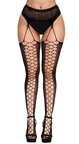 Image of Womens Suspender Pantyhose High Waist Fishnet Tights Fishnet Stockings Thigh High Stockings