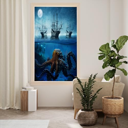 Película para ventana tema pulpo monstruo submarino 23.6 x 35.4 in miniatura 3