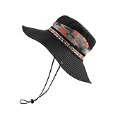 Faletony Outdoor Hut Sonnenschutz Buschhut Boonie Hat mit Kinnband Fischermütze Sonnenhut Sommerhut für Angeln, Jagd, Camping (Schwarz)