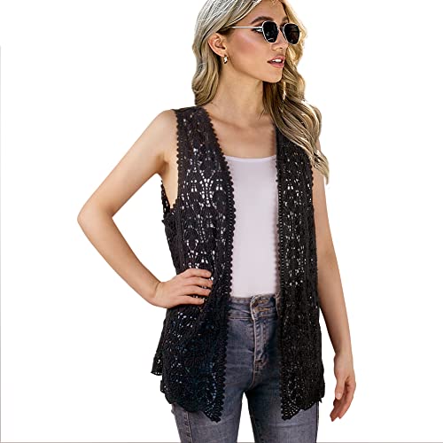 Image of Women's Sleeveless Open Front Cardigan Vest Lightweight Cool Crochet Cardigans for Women