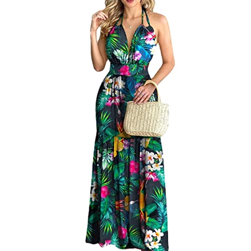 Robe longue floral d'été fluide pour silhouette élancée en bleu L