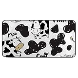 Kawaii Cartoon Animal Cute Black and White Cow Kitchen Rugs and Mats Machine Washable Area Rugs Non