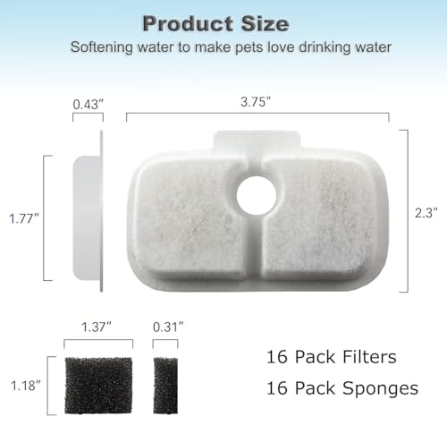 Image of 16 Pack Cat Water Fountain Replacement Filter for Petlibro Dockstream Cat Water Fountain(PLWF005 /PLWF115 /PLWF105, Pet Water Fountain Filter with Replacement Pre-Filter Pump Sponges(16+16)