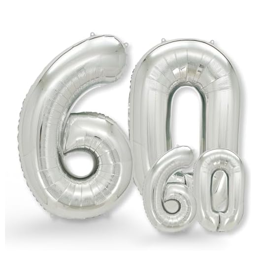 FUNXGO Globo Numero 60 Plateado -100cm + 40cm - Numero 60 Globo Cumpleaños años - Globo 60 Plateado - Número 60 Cumpleaños años Globo Plateado 60 gigante - Decoracion 60 Cumpleaños años
