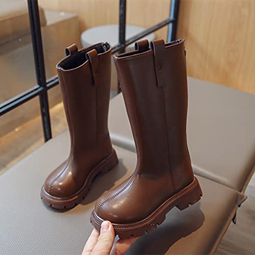 Girls Mid Calf Boots PU Leather Western Cowboy Boots Solid Plain Round Toe Riding Shoes for Outdoor Sport Activities2
