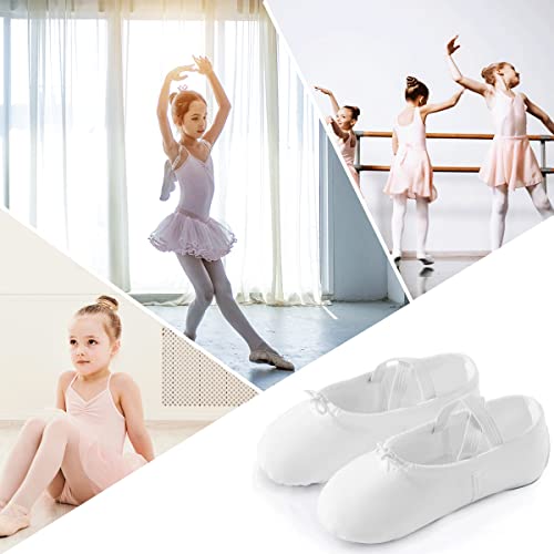 Urdogsl Girls Ballet Shoes Drawstring Canvas Dance Slippers Split Sole No-Tie Dance Shoes For Toddler/Little Kid/Big Kid(White,12) #TOP5