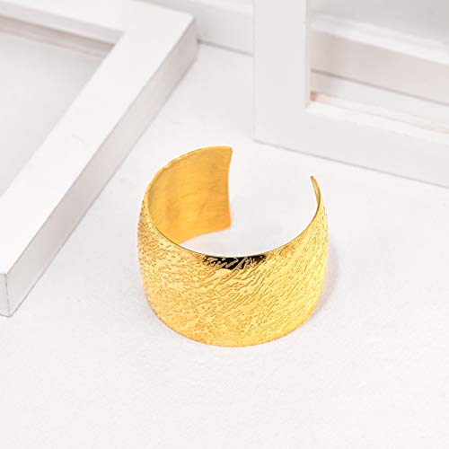 U7 Women Statement Wide Wristband Stainless Steel Rough Grain Surface Cuff Bracelet Bangle, With Gift Box (Gold) #TOP4