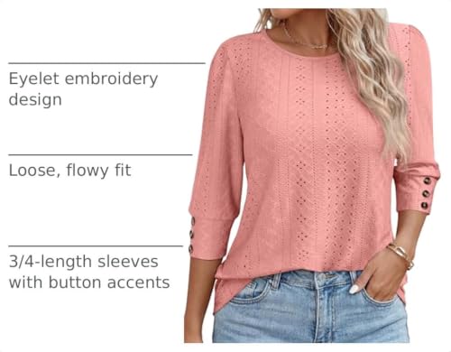 ANRABESS Womens Tops 3/7 Sleeve Fall Blouses,Coral,XL - image 4