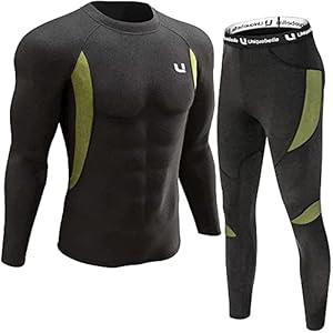 UNIQUEBELLA Men’s Thermal Underwear Sets Top & Long Johns Fleece Sweat Quick Drying Thermo Base Layer