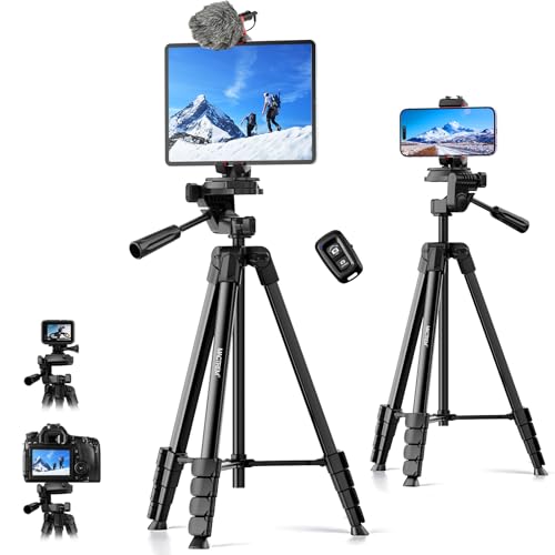 67" Tripod for iPhone, MACTREM iPad Tripod Stand for Camera with 2 in 1 Super Phone Holder & Wireless Remote, Aluminum Extendable iPhone Stand for Video Recording/Selfies/Live Stream/Vlogging