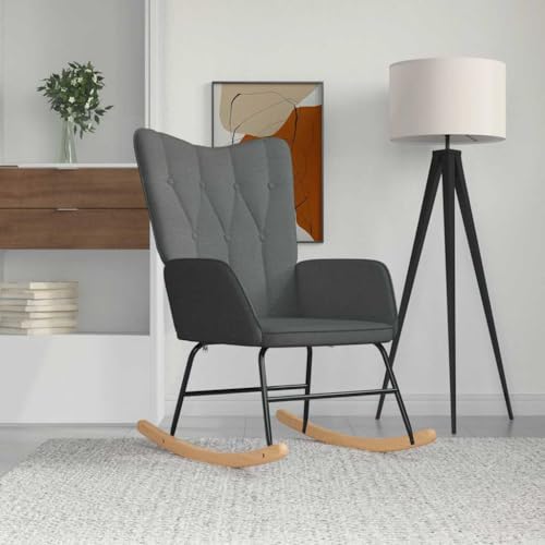 QUAHEAS Mecedora de tela gris oscuro con acolchado y estructura de madera, silla ergonómica para salón, dormitorio, habitación de bebé, rincón de lectura
