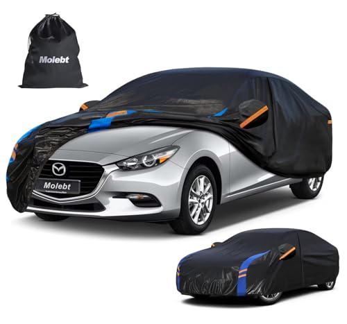 Image of Custom Fit Car Cover for Mazda 3 Sedan (2003-2026), Upgraded Waterproof All Weather Outdoor Auto Cover with Driver Door Zipper & Mirror Pockets, UV /Snow /Dust Protection