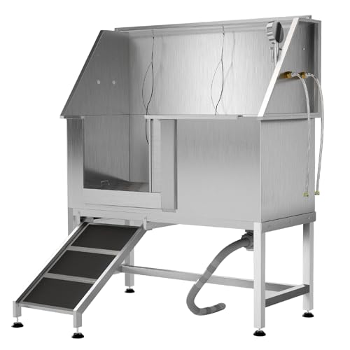 GarveeTech 50" Stainless Steel Professional Dog Washing Station - Pet Bathing Tub w/Non-Slip Ramps | Slip-Resistant Floor Grate | for Large/Medium/Small Dogs