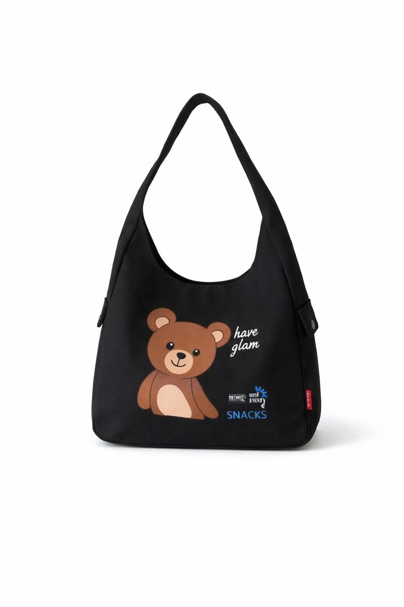 haveglam Cute Bear Print Canvas Hobo Shoulder Bag, Beige Tote with Snacks Design for Daily Use Travel College Shopping Office & Casual Wear Lightweight Tote for Ladies & Girls-picture-44