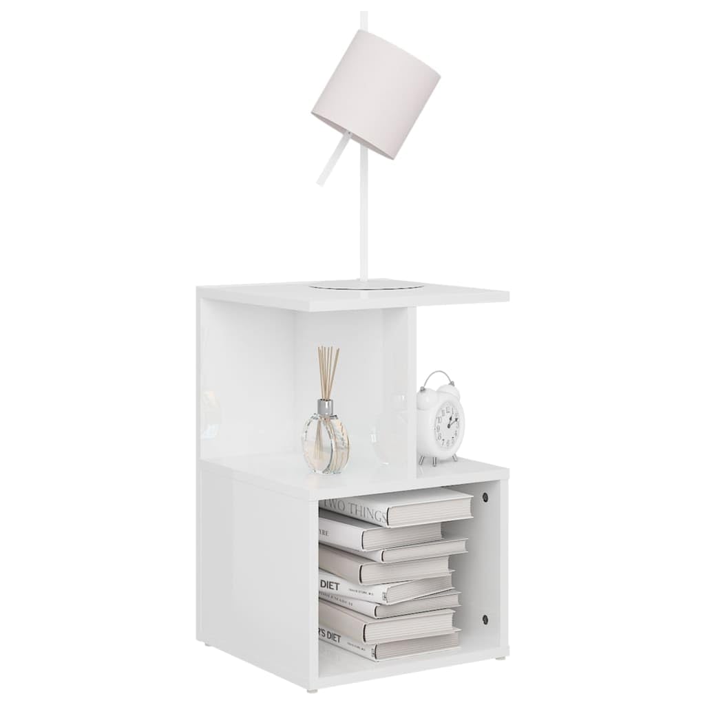 Comodini 2 pezzi, colore bianco lucido, 35 x 35 x 55 cm, in legno, per camera da letto, ufficio, studio