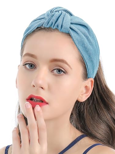 Solid Denim Knot Fabric Headband for Women