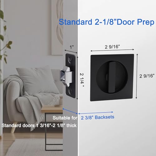 Cerradura y Tirador para Puerta Corredera de Bolsillo Dontay 2 Pack, para puertas de 1 3/8” a 2 3/16” de grosor, Acero Inoxidable acabado Satinado Negro miniatura 3
