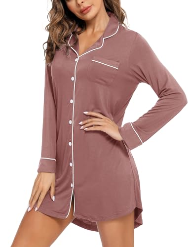 Image of Leikar Nightgowns for Women Button Up Labor Delivery Gown Sleep Shirts