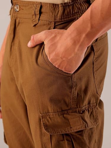 Image of The Indian Garage Co Men Relaxed Fit Solid Mid-Rise Cargos