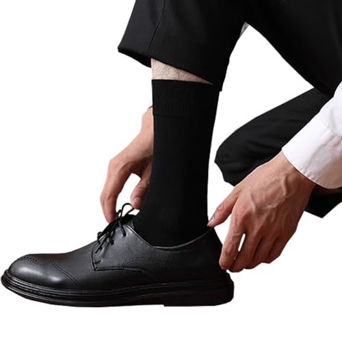 Image of Mens Classic Cotton Dress Socks Thin Lightweight for Office Business Non-binding Comfortable Casual Crew Socks Black 6 Pack
