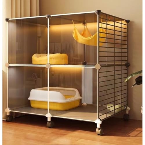 Figoday 2/3段 キャットケージ トイレ付き すのこ ベッド キャットタワー 多頭飼い 室内 猫 小屋 子猫 ケージ 省スペース おしゃれ ブラック 組み立て簡単 猫トイレ 一体化 移動可能 リビング 寝室 ? (プーリー,2列2階)