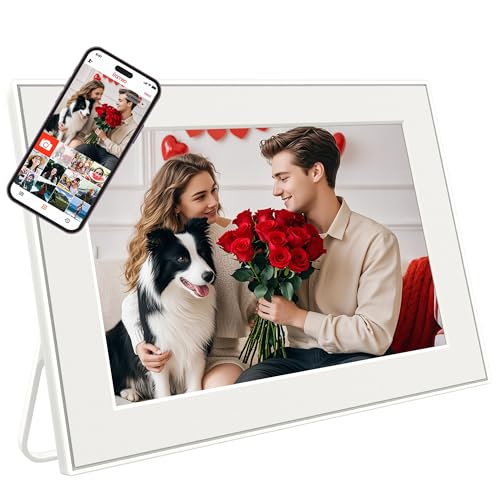 10.1 Inch WiFi Digital Photo Frame, 32GB Frameo Picture Frame, 1280x800 HD IPS Touch Screen, Auto-Rotate, Instant Photo/Video Sharing via Frameo App, Wall Mountable, White