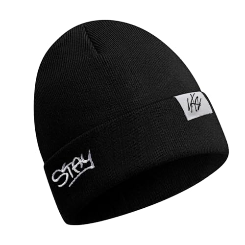 Photo de Kpop Bonnet Tricoté, Stray Kids Bonnet Tricoté Noir, Kpop Style Chapeau Tricoté Mode, Beanie Hat Unisexe, BangChan Felix Hyun-Jin Same Bonnet Tricoté, Convient Adultes et Enfants