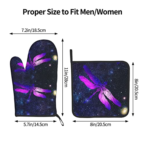 Oven Mitts And Pot Holders Sets,Galaxy Dragonfly Resistant Hot Pads With Polyester Oven Gloves For Kitchen,Cooking,Baking,Grilling #TOP6