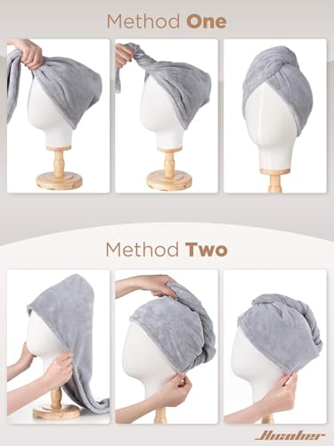 Hicober Microfiber Hair Towel Wrap for Women, Grey Blue Grey, 3-Pack - image 7