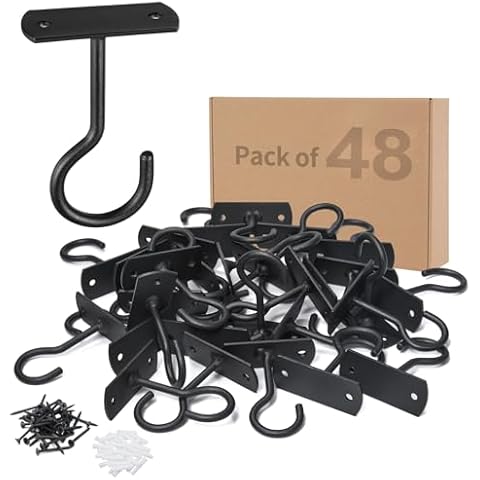 ASZUNE Ceiling Hooks for Hanging Plants 48Pcs 2.5in Black Cover
