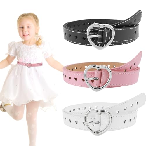 3PCS Toddler Belt Lovely Kids Belt Girls Size 6-12 PU Leather Girls belts Cute Hollow Heart Shape Adjustable Belts