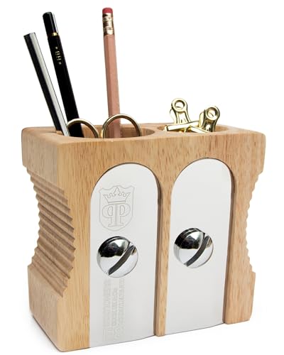 SUCK UK | Pen Holder | Wooden Desk Tidy & Pencil Sharpener Shaped Desk Accessories | Organiser Storage For Stationary Supplies | Pencil Holder & Pen Holders Table | Decorative Office Gifts | Double