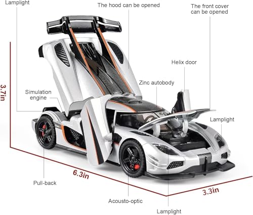 Image of Koenigsegg One Toy Car 1:32 Exclusive Alloy Metal Pull Back Die-cast Car Diecast Metal Pullback Toy car with Openable Doors & Light, Music Boys Gifts Toys for Kids【Colors as Per Stock】