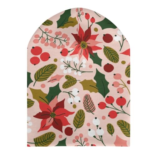 Blooming Red Christmas Flower Poinsettia Pattern Kids Beanie Hat for for Girls Boys Children Cap Winter Knitted Chemo Cancer Headwear Accessories Gifts Decoration3
