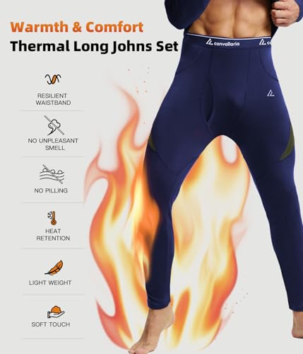 Image of Mens Thermal Underwear Long Johns Set Cold Weather Hunting Base Layer | Fleece lined top & bottom. Moisture wicking, 4-way stretch. Ultimate warm winter gear for skiing, work & outdoor sports
