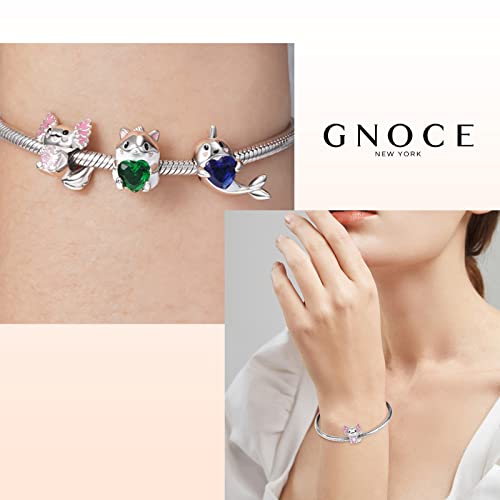 Image of GNOCE Embraces Heart Gemstone Bead Charms 925 Sterling Silver Rabbit Horse Triceratops Snake Monkey Cat Platypus Sloth Bear Pig Yak Ghost Matryoshka Doll Jewelry Gift for Women