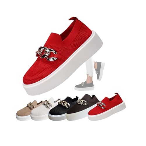 Women's Platform Slip-On Sneakers – Fashion Breathable Mesh Walking Shoes with Metal Chain, Lightweight Wedge Loafers for Nurses, Standing All Day, Orthopedic Casual Work Shoes