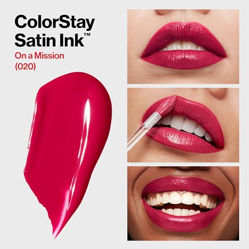 Image of Revlon ColorStay Satin Ink Liquid Lipstick, Longwear Rich Lip Colors, Formulated with Black Currant Seed Oil, 020 On a Mission, 5 ml