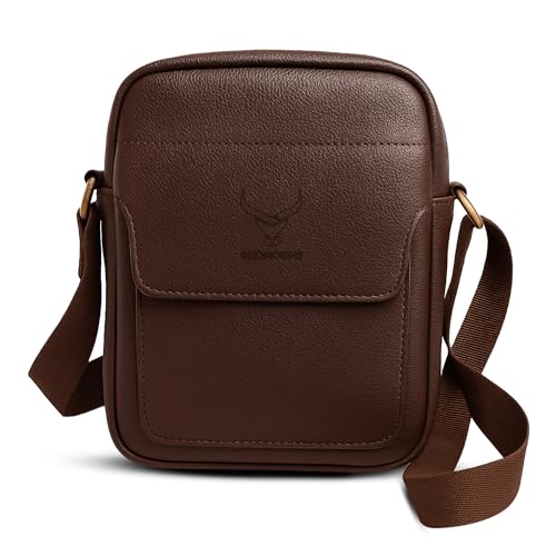 Image of REDHORNS Faux Leather Small Cross Body Sling Bag for Men & Women, 3 Zipper Pockets, Business Messenger Shoulder Bag for Travel, Outdoor, Office - 15X19X5 CM