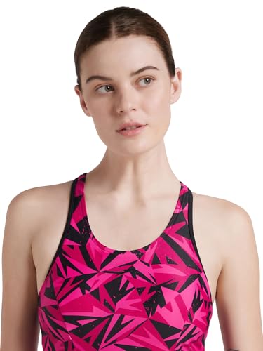 Image of Speedo Women's Printed Racerback Swimdress with Boyleg Swimming Costume