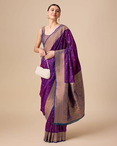 Image of Monjolika Fashion Women's Pure Kanjivaram Style Banarasi Soft Silk Saree With Blouse Piece For Wedding