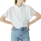 [Quiet Wave] ブラウス レディース 半袖シャツ シフォン フリル 重ね着 かわいい軽量 涼しい オフィス 体型カバー トップス 通勤 カジュアル