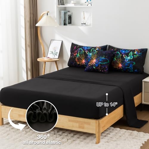 Image of A Nice Night 3D Butterfly Galaxy Bedding Sets Kids Full Comforter Set | Butterfies Flying in Space Printed,Glitter Bedding Bed in a Bag, For Boys Girls Teen Room Decor,All Seasons,Ultra Soft