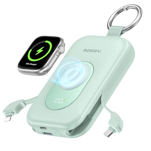 RORRY Portable Charger, 20000mAh PD 30W Portable Charger Power Bank with 2 Built-in Cables, Super Fast Charging Battery Pack with Keychain, Travel Essentials for iPhone, Apple Watch, iPad, G