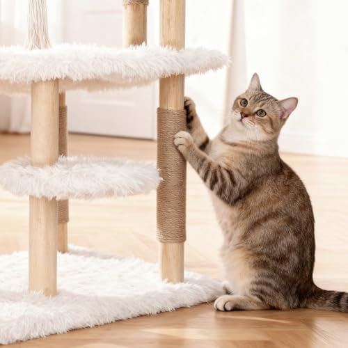 Árbol para gatos moderno de madera 70 pulg miniatura 4