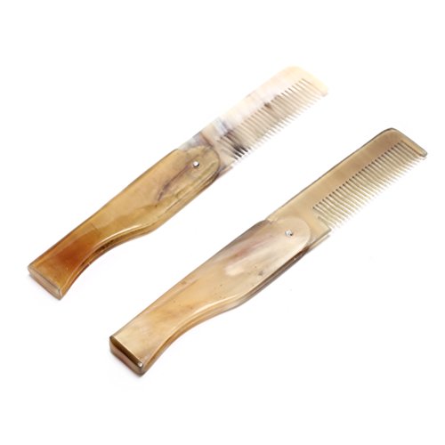 Haishell 2 Pcs Combs Hairbrush Ox Horn Fine Tooth Pocket Folding Comb All Hair Types Beard Combo Long Round Handle Holder Girl Travel Kit #TOP29