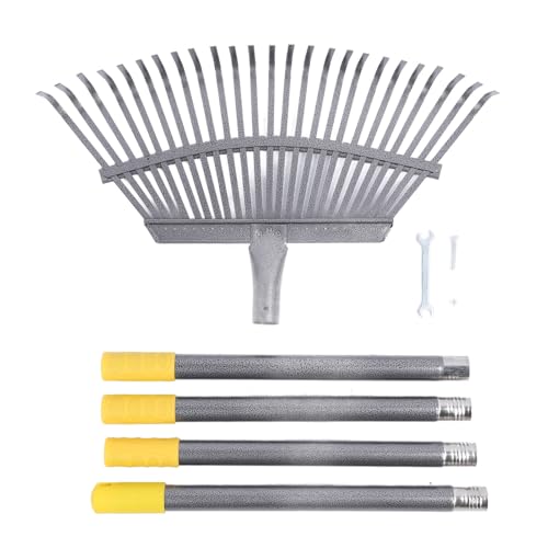 Râteau de Jardin à Feuilles Larges pour Arbustes avec 25 Dents, Râteau de Chaume avec Poignée Réglable pour Cueillir Les Feuilles, l'herbe Coupée et Les Déchets